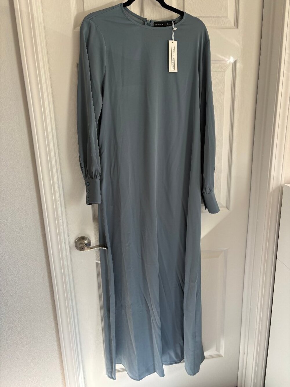 Modest Dress Full Length Gray L w/ pockets